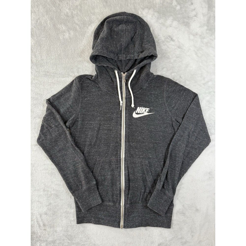Nike Jacket Womens Small Dark Grey Gym Vintage Full Zip Hoodie Red Tag